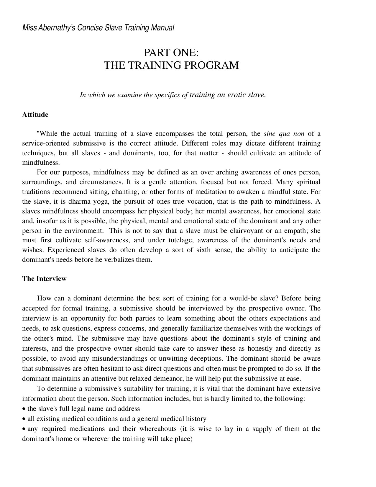 Miss Abernathy's Concise Slave Training Manual